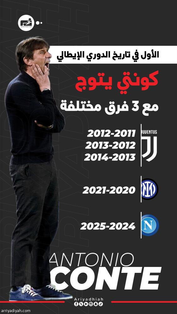 مع 3 أندية.. كونتي يكتب التاريخ